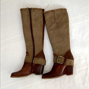 Apepazza leather and canvas tall wedge boots